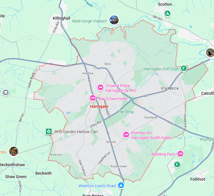 Map showing Harrogate, North Yorkshire